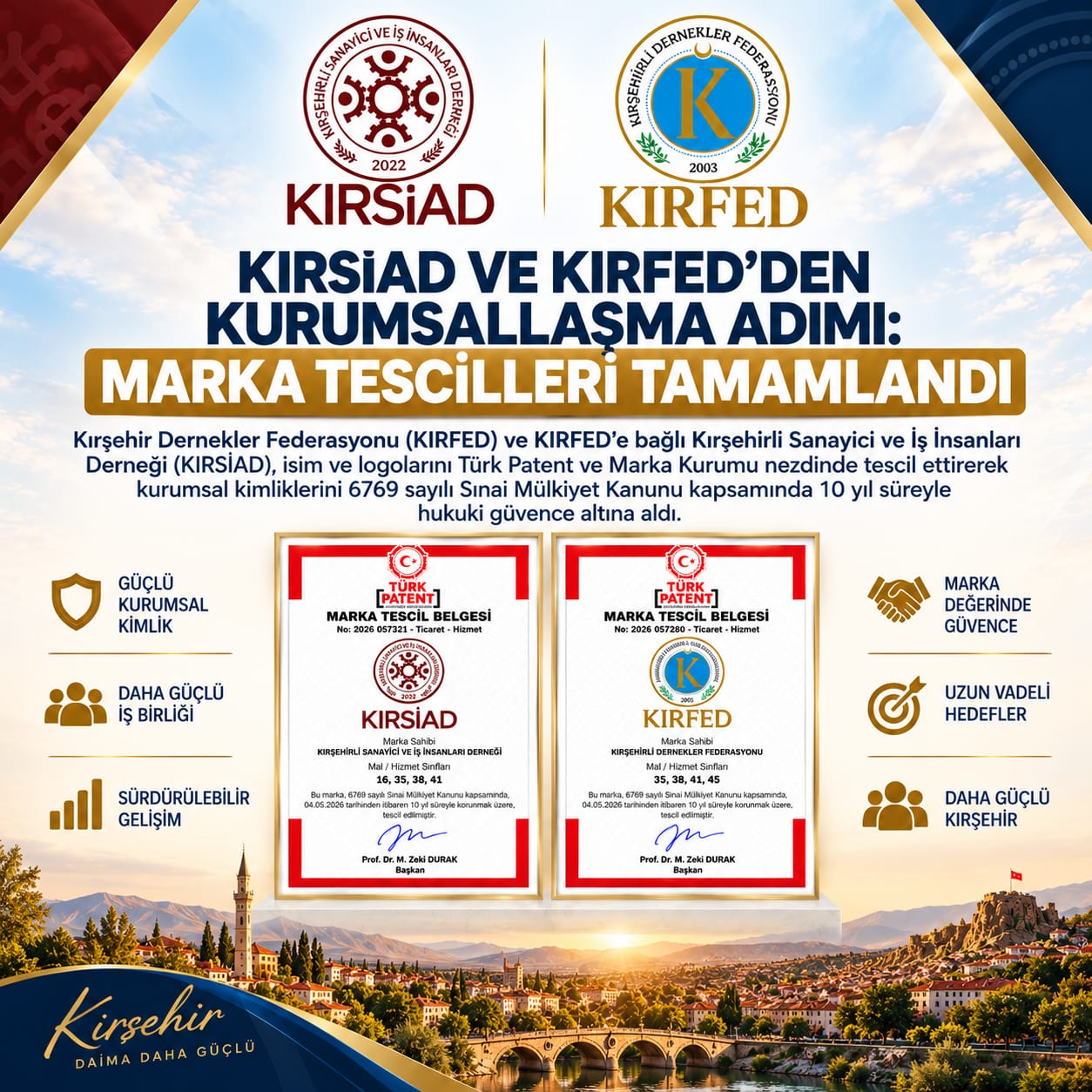 KIRSİAD VE KIRFED’DEN KURUMSALLAŞMA ADIMI: MARKA TESCİLLERİ TAMAMLANDI